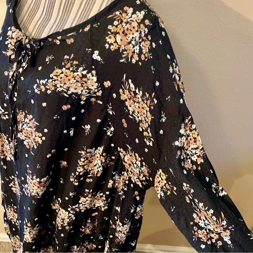 Jade by Jane Boho Dress XL Black Pretty Floral White Gold Tan Flowy - Picture 8 of 14